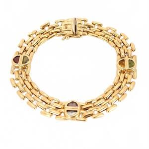 Vintage 14kt Yellow Gold Gemstone Bezel Set Panther Link Bracelet 7.25"